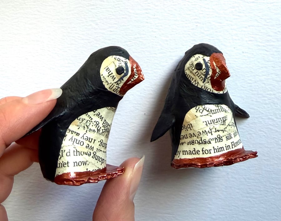 Set of 2 Copper Puffin, SALE PRICE handmade nature inspired art gifts for reader
