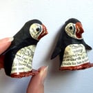 Set of 2 Copper Puffin, SALE PRICE handmade nature inspired art gifts for reader