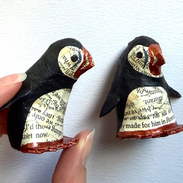 Set of 2 Copper Puffin, SALE PRICE handmade nature inspired art gifts for reader