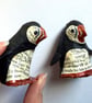 Set of 2 Copper Puffin, SALE PRICE handmade nature inspired art gifts for reader