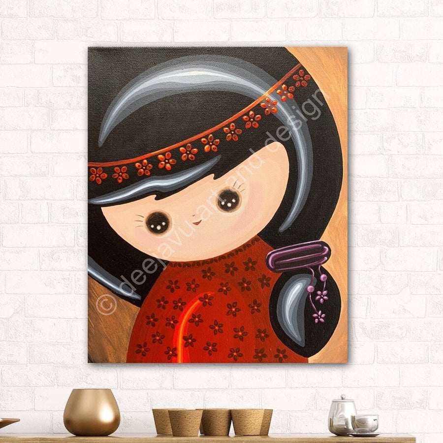 Original Japanese Kokeshi Doll Painting,