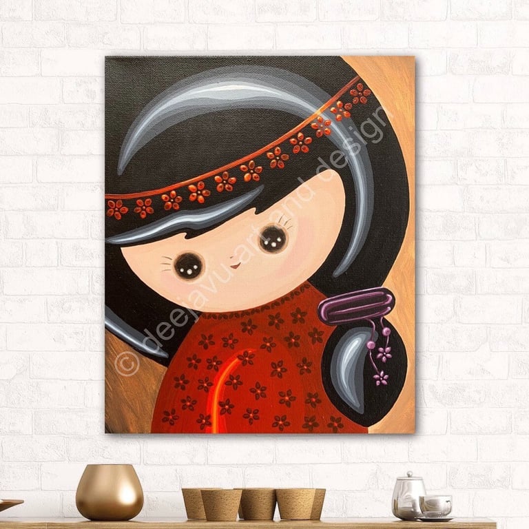 Original Japanese Kokeshi Doll Painting,