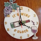 It's Wine O'Clock Clock. Wine glass & bottle. Matching grapes. Funky. Unique