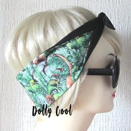 Dinosaur Hair tie - Tropical Palms Ferns - Head Scarf Band Wrap by Dolly Cool - 