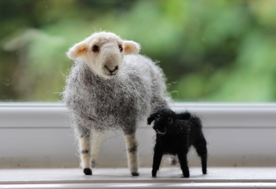 Needle Felted Herdwick Sheep and Lamb