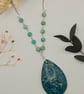 Large Teal Blue Sea Sediment Jasper Pendant Gemstone Necklace with Amazonite - Image 2