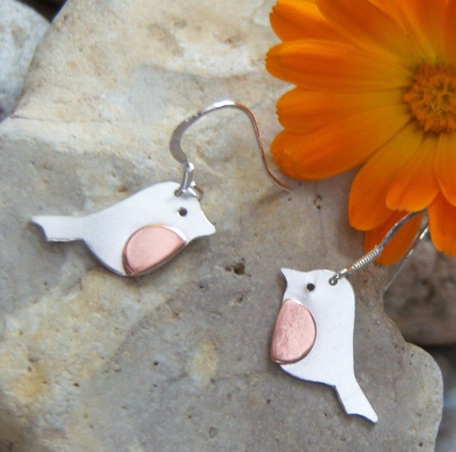 Robin earrings in sterling silver and copper