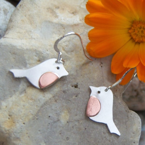 Robin earrings in sterling silver and copper