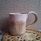 Cecelia pattern coffee mug ceramic pottery tea cup, wheat and soft pink-medium