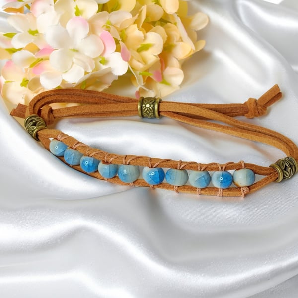 Genuine Suede & Ceramic Bead Bracelet