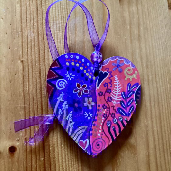 Unique purple and red hand painted heart