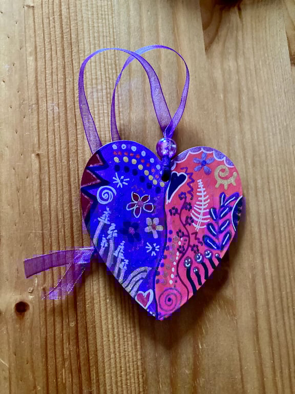 Unique purple and red hand painted heart