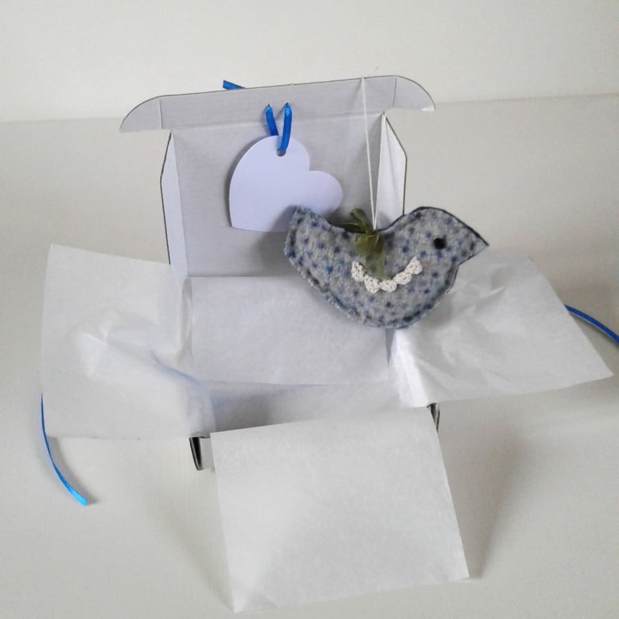 'A little bird told me'wool felt and crochet bird letterbox gift