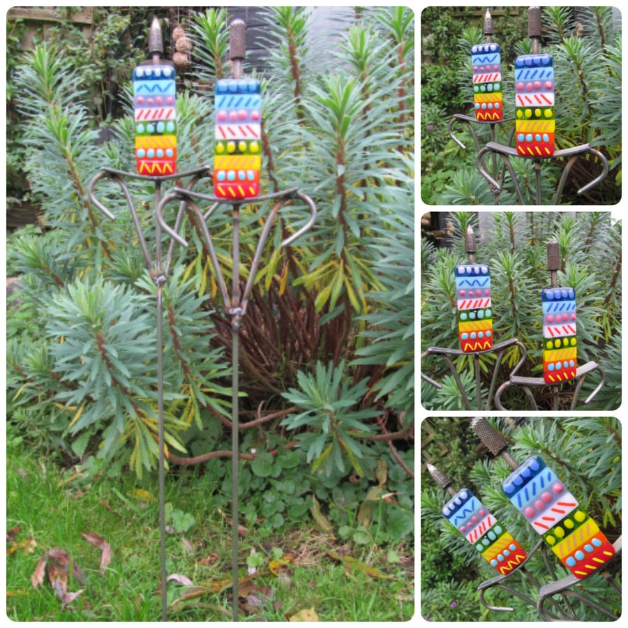 Metal and Fused Glass Rainbow Bulrushes (Set of 2)