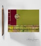 Handmade Note Book Journal A6 Red Lime Green with Sheet Music Detail
