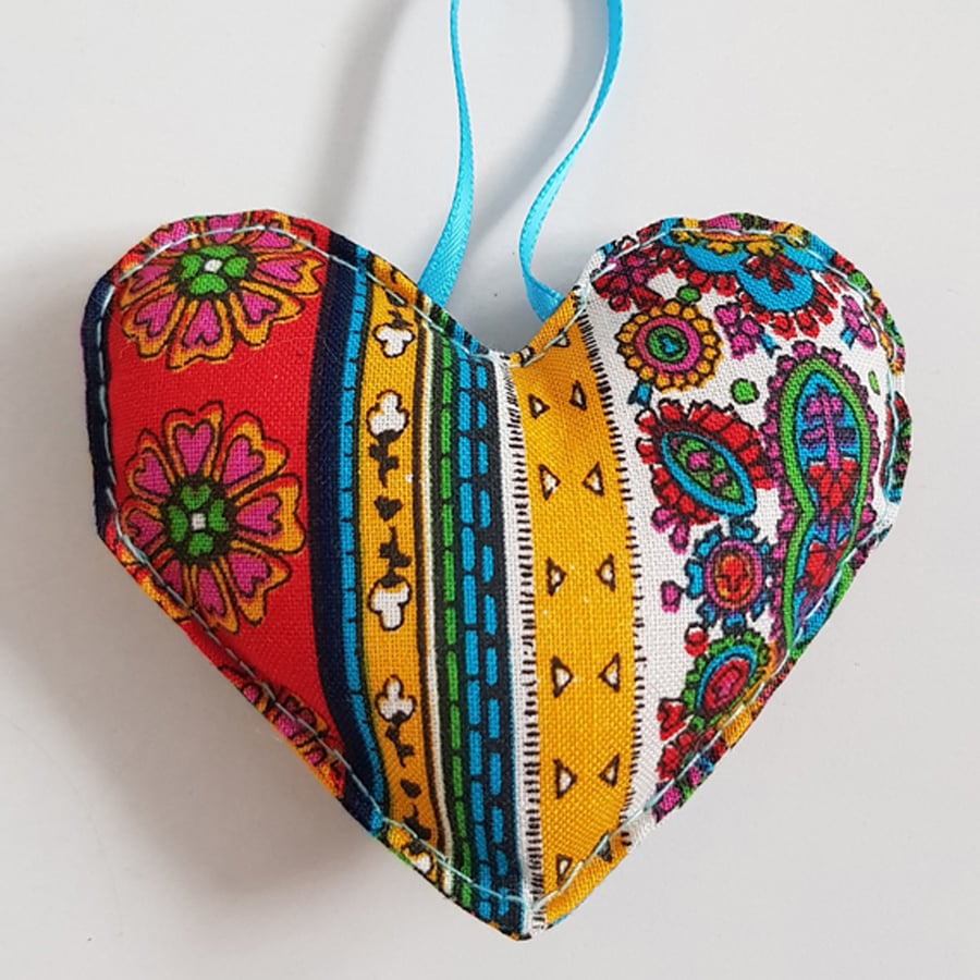 Image of Bright Boho Floral Heart Decoration in Vintage Cotton