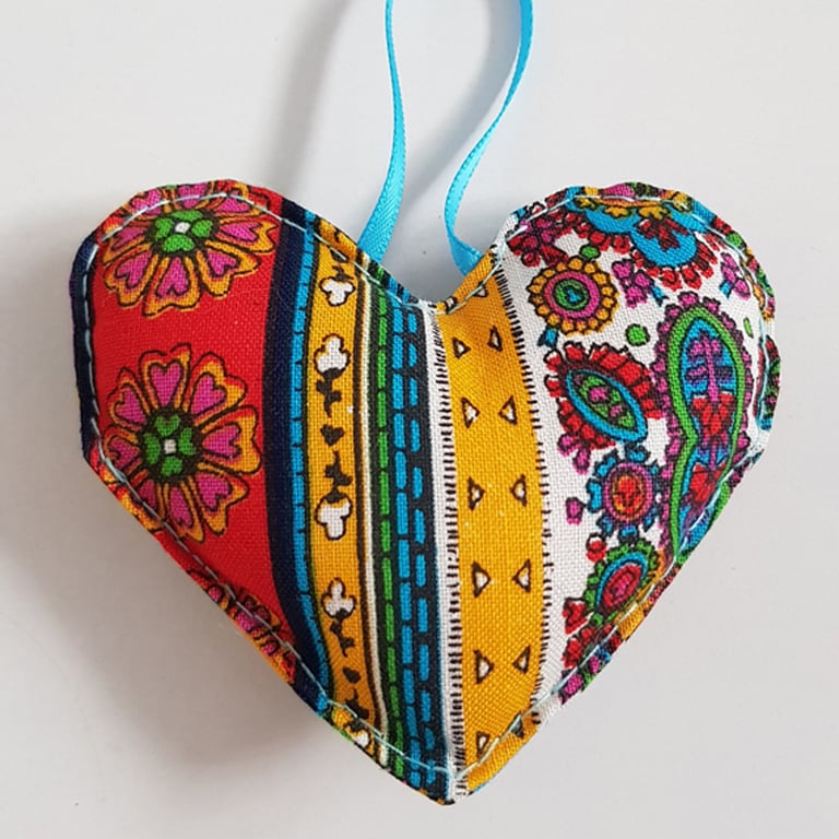 Bright Boho Floral Heart Decoration in Vintage Cotton