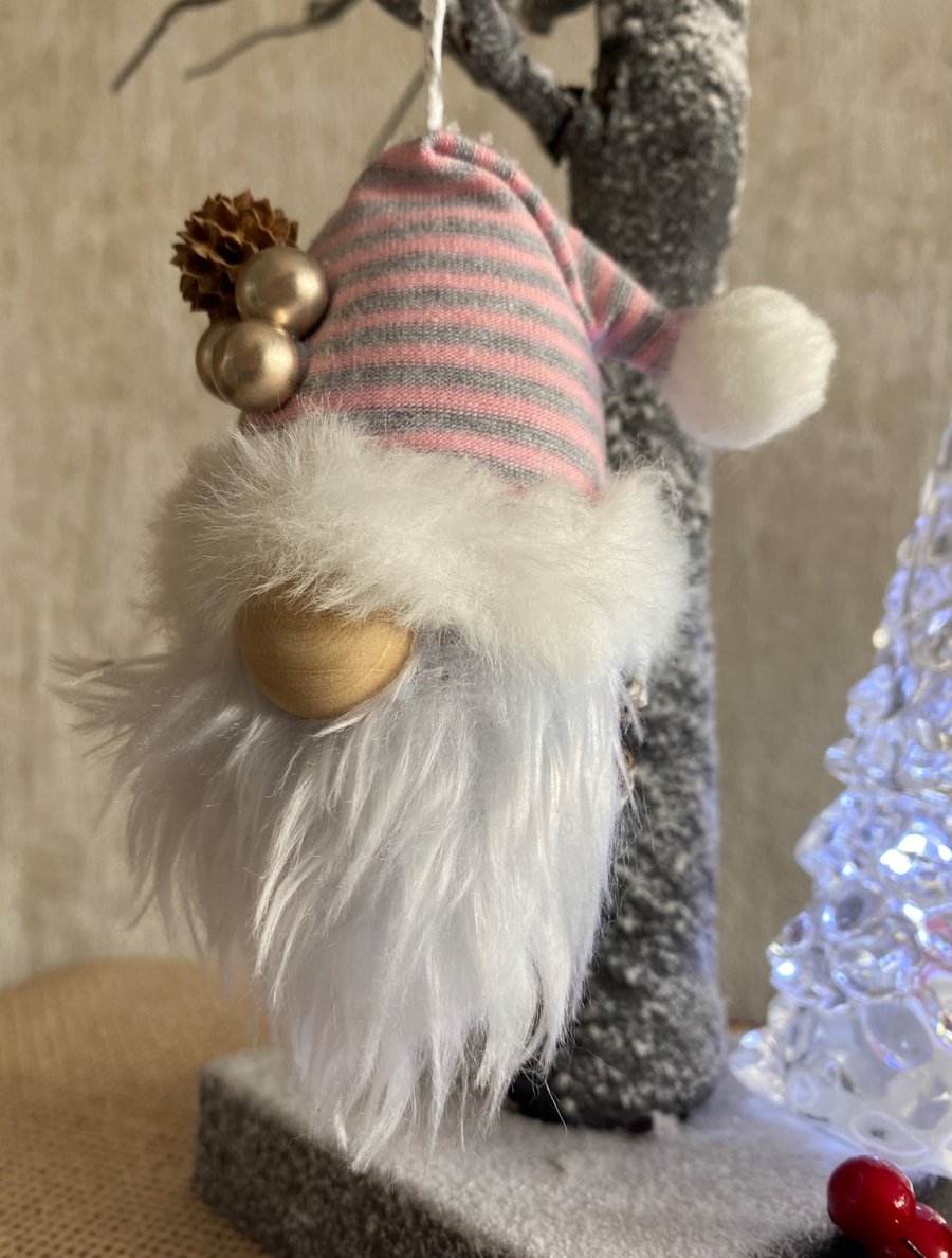 Pink & Grey Stripe Pinecone Nordic Gnome