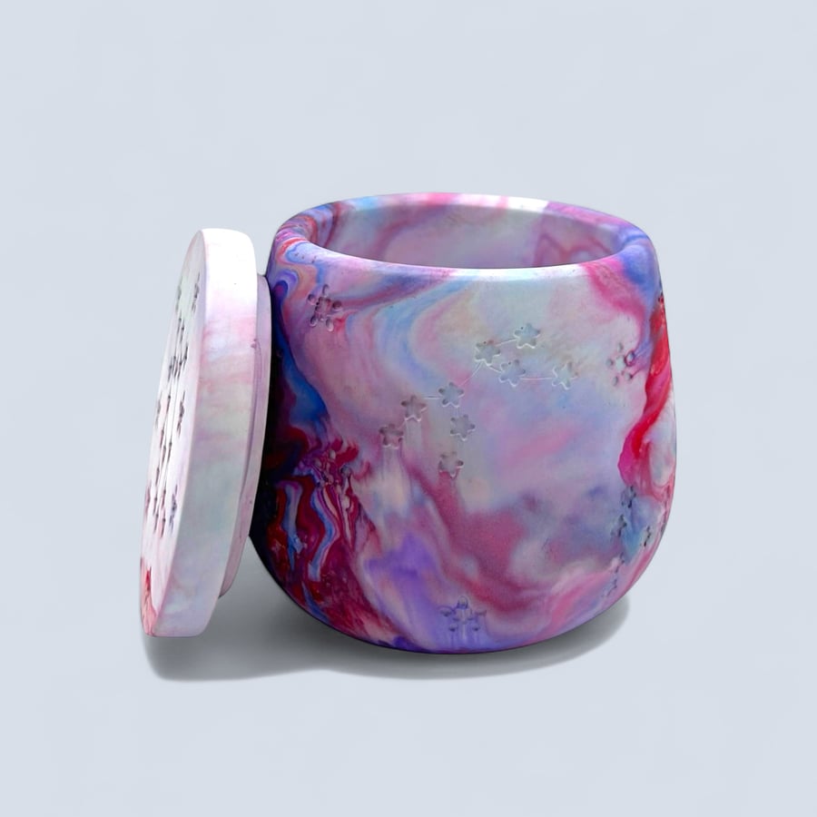 Northern Lights Jewellery Box - Purple Blue Red and Lilac Star Adorned Pot stp2