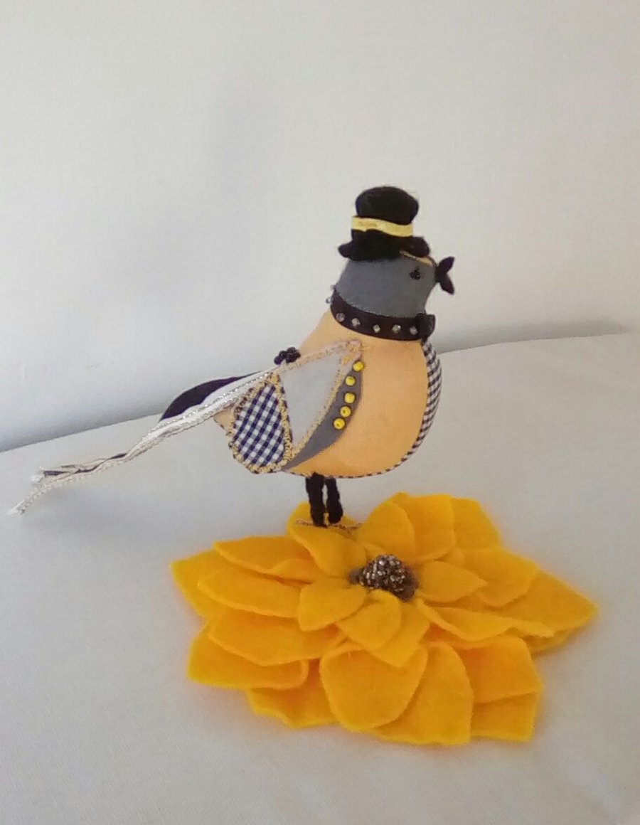 Black and Yellow Fabric Bird, Bird Ornament, Bird Decor, Blackbird,Yellow Bird 