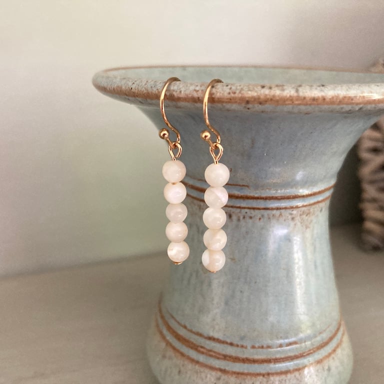 Mother of pearl bead earrings, gold plated