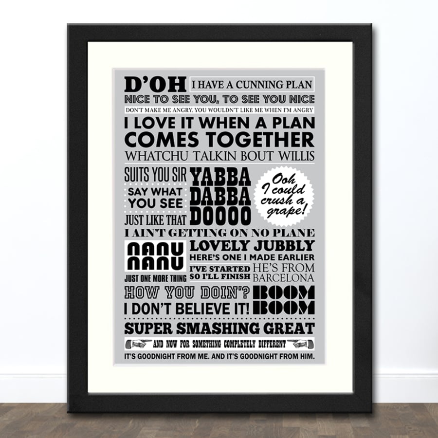 TV Catchphrases 70s 80s 90s - Typographic Art Print