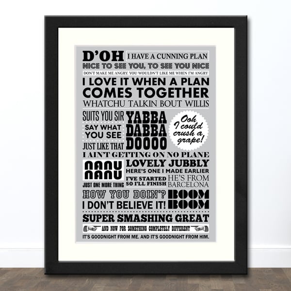 TV Catchphrases 70s 80s 90s - Typographic Art Print