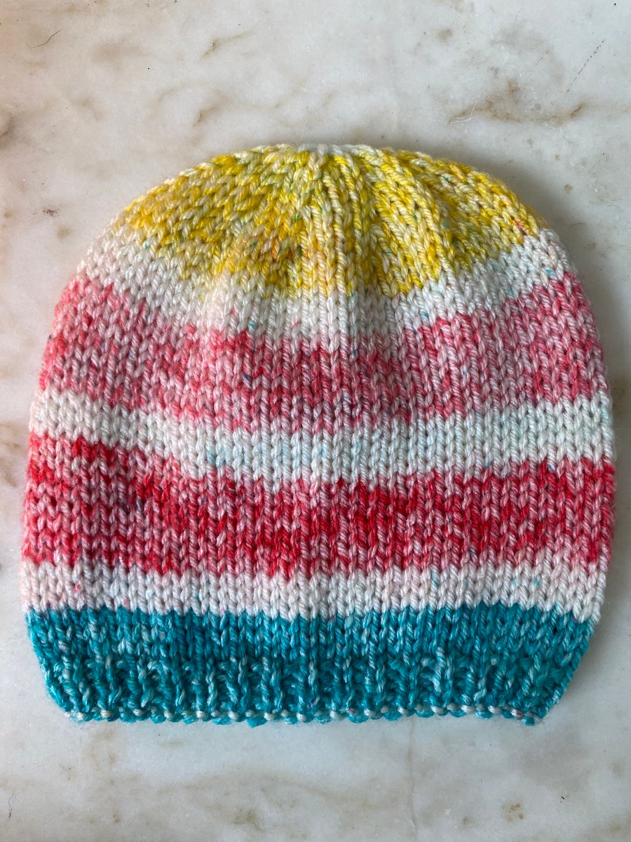Colourful Striped  Handknitted Baby Beanie. 0-3 months