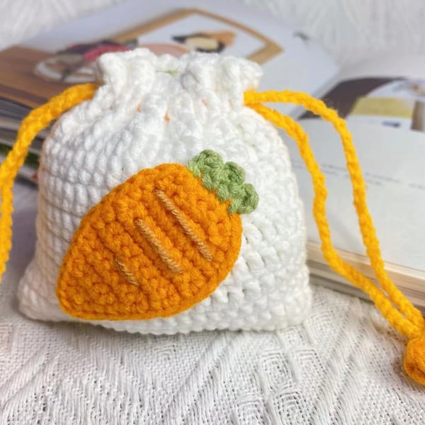 Crochet Carrot Drawstring Bag
