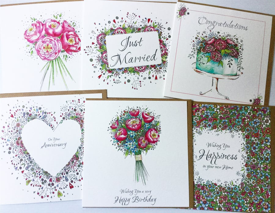 Mixed pack of beautifully feminine  occasions cards 