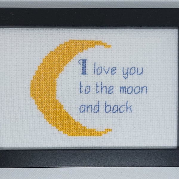 Framed cross stitch picture - 'Moon & Back'