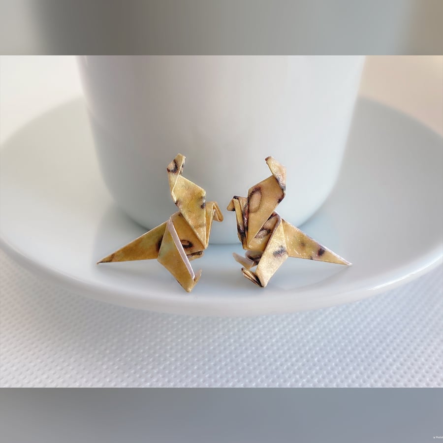 Random Selection!!! Miniature Origami Dinosaur Earrings, Stud Earrings