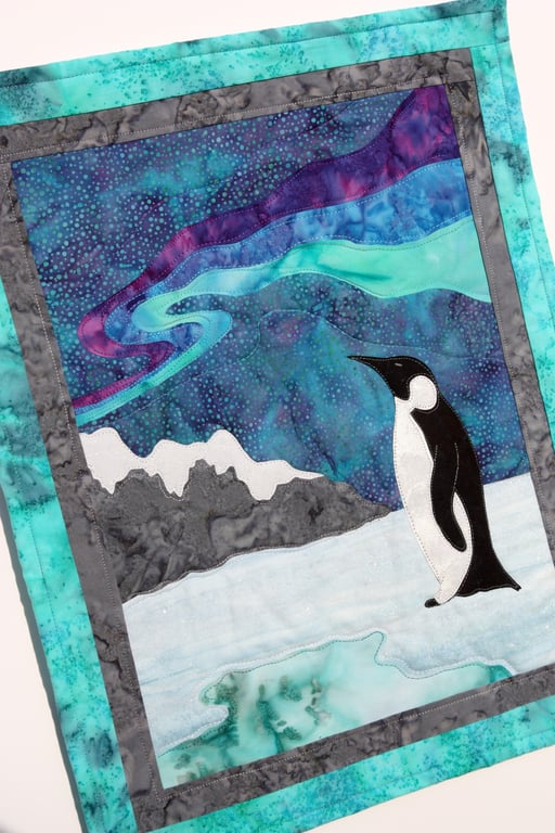 Southern Lights Penguin Kit Art Quilt Wall Hanging 