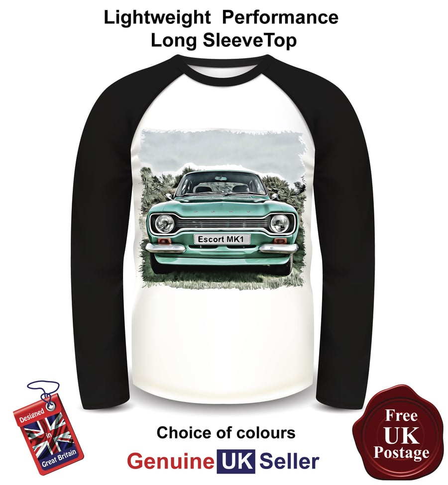 Ford Escort MK1, Escort Mens Long Sleeve T Shirt, Green Escort MK1 Mens Top