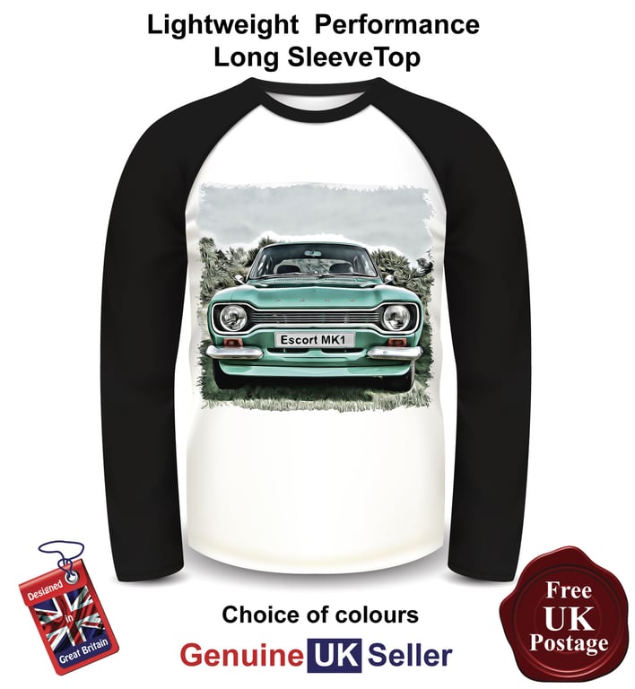 Ford Escort MK1, Escort Mens Long Sleeve T Shirt, Green Escort MK1 Mens Top