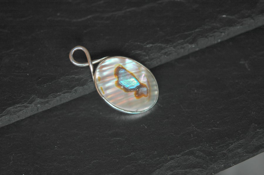 Oval sterling silver and paua pendant ,  P25