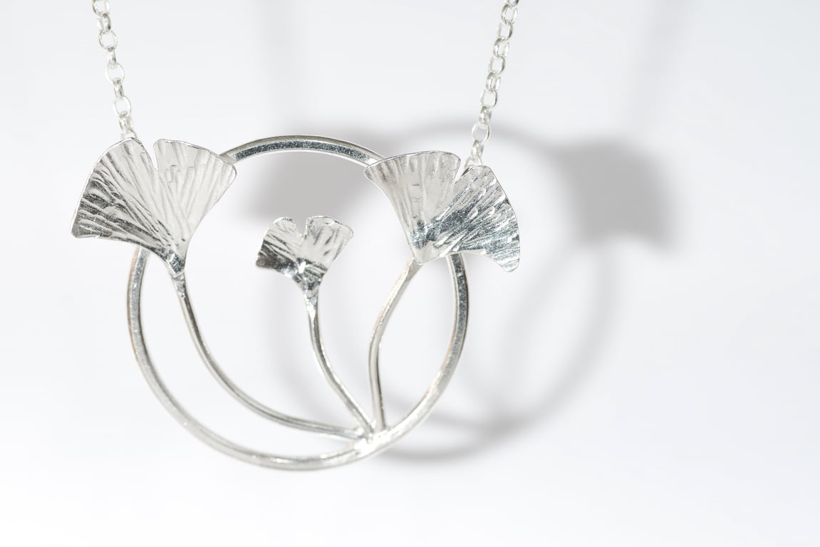 Gingko Leaf Pendant, Handmade Sterling Silver Necklace