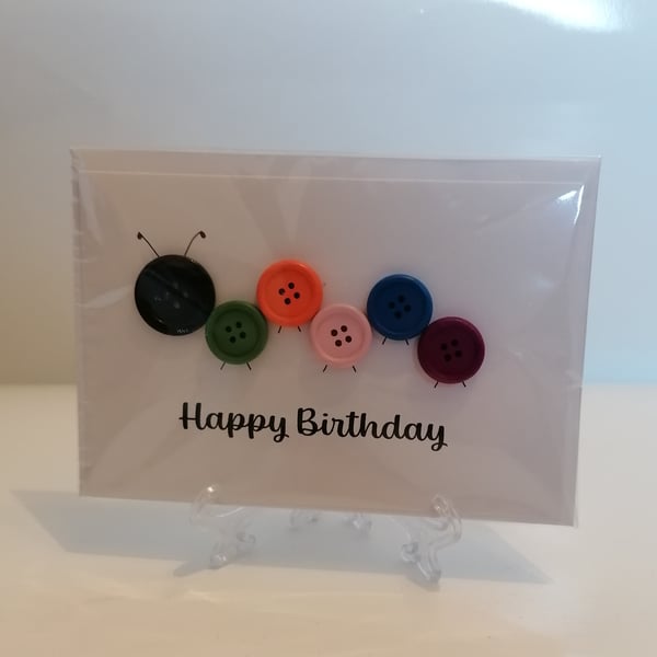 Happy Birthday button caterpillar greetings card 