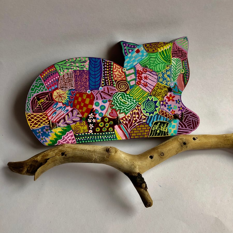 hand painted cat key holder