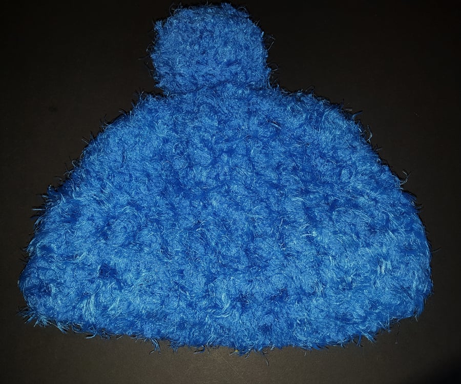 Blue Chunky Crochet Bobble Hat