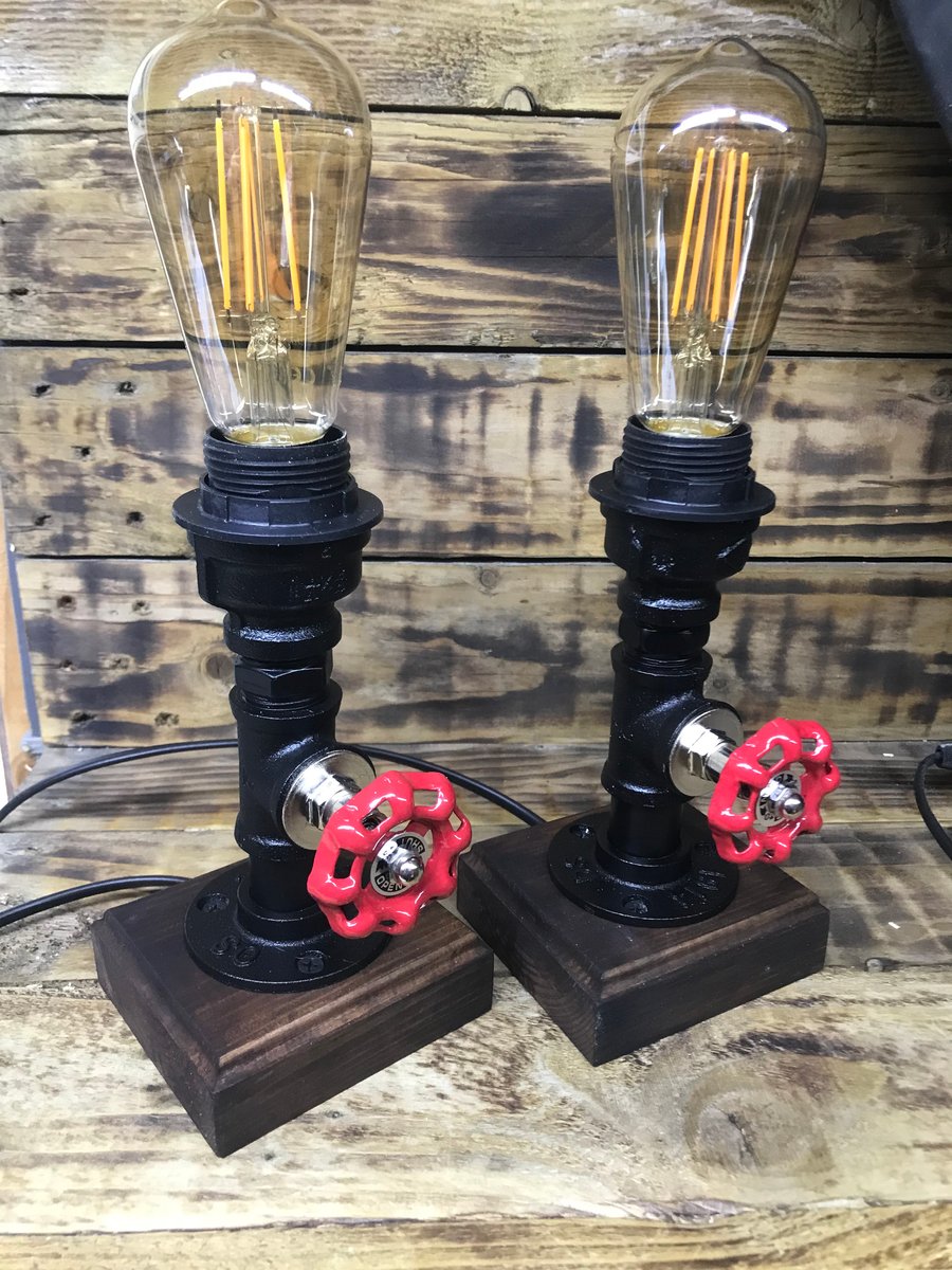 Bedside table lamps steampunk pair