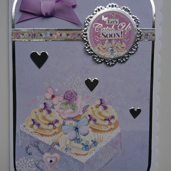 Let's Catch Up Soon Cupcakes Butterflies Any Occasion 3D Luxury Handmade Card 