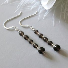 Natural Brown Smokey Quartz Stack Earrings With Sterling Silver