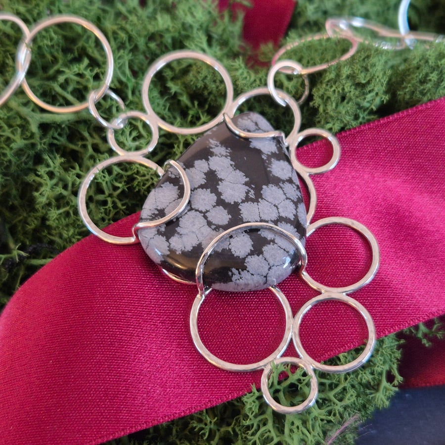 A 'One of a Kind' Snowflake Obsidian Sterling Silver Statement Necklace