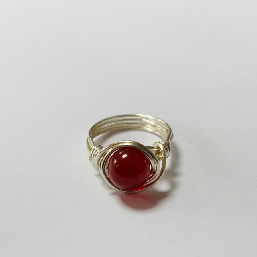 Wire wrapped Carnelian ring