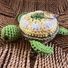 Handmade Turtle Crochet Bag Charm - Green, Yellow & White