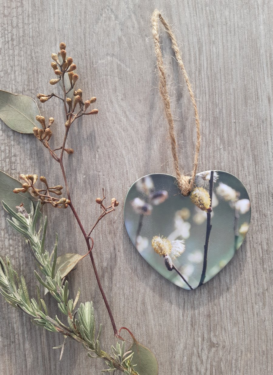 Green willow catkin hanging heart