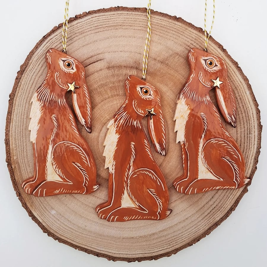 Star Gazing Hare - ceramic hanging decoration