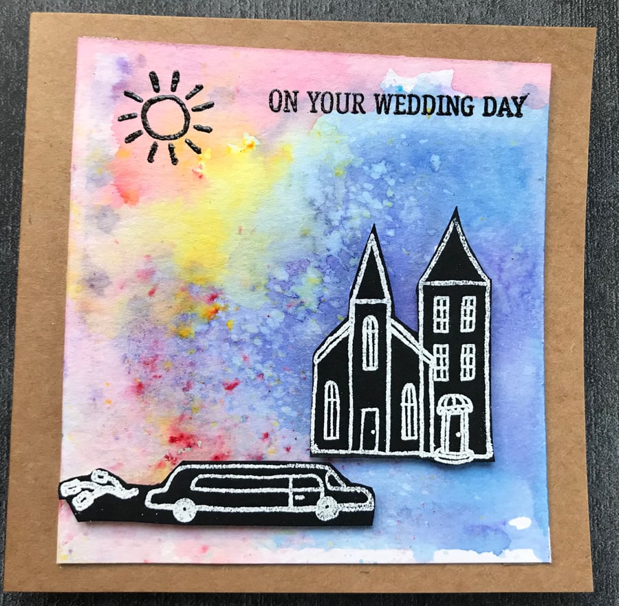On Your Wedding Day Brusho Watercoloured Card