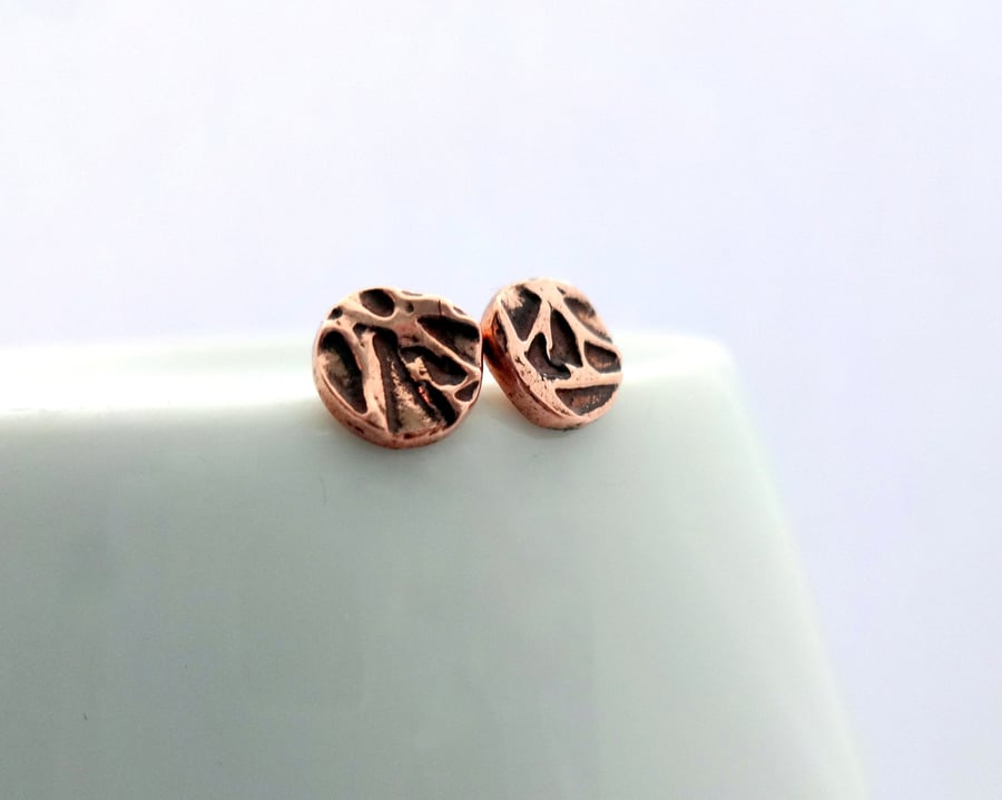 Circle Textured Copper Studs